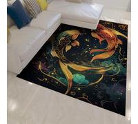 LANDERSION Tapis Poisson Koi Luxe Style Oriental Rétro Fantasy Tapis Lavable Pliable antidérapant à Poils Ras pour Salon Bureau Studio 160x200cm