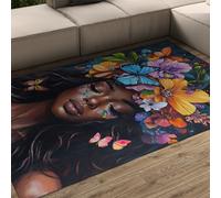 LANDERSION Tapis pour Femmes africaines pour Chambre Tapis de Chambre Papillon Fleuri Lavable pour Salon Loge Décoration Moderne Lavable à Poil Bas 60x120cm