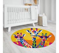 LANDERSION Tapis Rond 160cm Zone Circulaire Tapis Girafe avec Lunettes Graffiti coloré Moquette d’Animaux Petits Tapis lavables pour Salon Chambre Buanderie Cuisine