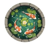 LANDERSION Tapis Rond 3D Koi Pond 120cm Tapis Poisson Japonais Illusion Optique Cercle pour Salon décoration Sol Lavable Moquette pour Salle méditation Patio Lotus Pond circulaires Feng Shui Vert