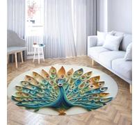 LANDERSION Tapis Rond 3D Motif Paon Animal, Cercle Doux Non dérapant Fin, Tapis léger Lavable pour Salon Décoration bohème 240cm