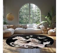 LANDERSION Tapis Rond Chic Oriental Fllor Mat 3D Papier découpé Cheval Galop Style Chinois décor antidérapant Mince Cercle Tapis pour Salle de Classe Bureau 150cm
