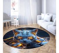 LANDERSION Tapis Rond de Chats de Science-Fiction Tapis futuristes pour Animaux pour Salon Chambre Tapis Moderne Fantastique Lavable à Poil Bas pour étude en Salle de Jeux 150cm