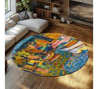 LANDERSION Tapis Rond de Style impressionniste 120cm Scène de Bateau vibrante Pointillisme Art Espace intérieur Doux Tapis antidérapant Moquette à Poil Bas Lavable pour la décoration du Salon