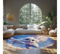 LANDERSION Tapis Rond Fantaisie Moderne Chiot Mignon Ciel Bleu imprimé en 3D Tapis Ronds Ultra Doux antidérapant Mince pour Chambre à Coucher crèche Salle de Classe 140cm