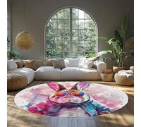 LANDERSION Tapis Rond Fun Rabbit Animal Décor esthétique Espace Tapis Cercle Nursery Tapis Lavable Chambre à Poil Bas Salon Tapis 120cm