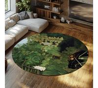 LANDERSION Tapis Rond Green Jungle Plant 160cm Célèbre Peinture The Merry Jesters Tapis circulaires imprimés pour Salon Tapis Doux antidérapants lavables