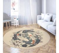 LANDERSION Tapis Rond Lavable 140cm Tapis antidérapants en Poisson Koi pour Salon Style Asiatique Tapis de Lotus Tapis Japonais pour Chambre Salle de Jeux Cuisine dortoir