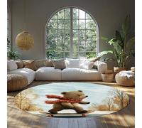 LANDERSION Tapis Rond Lavable pour Chambre d’Enfant Fun Ours thème Planche à roulettes Confortable Doux Lavable léger Facile à Nettoyer Tapis à Poils Ras pour Salle de Jeux 140cm