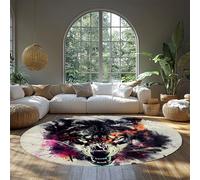 LANDERSION Tapis Rond Loup Aquarelle Lavable antidérapant 3D Cercle d’Animaux pour Chaise de Bureau Tapis d’intérieur à Poils Ras pour décor de Chambre d’Adolescent 140cm
