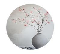 LANDERSION Tapis Rond Nordic Minimalist 120cm Tapis Japonais en Fleurs de Cerisier et Pierre Tapis antidérapants lavables à Poil Bas pour Loge de Salon