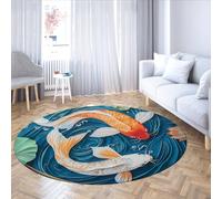 LANDERSION Tapis Rond Poisson Koi imprimé en 3D Tapis de Sol Circulaire Lavable antidérapant Doux Tapis circulaires à Poils Ras pour Salon Chambre à Coucher Décor Chambre d’Enfant 160cm