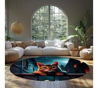 LANDERSION Tapis Rond pour Chat Mignon Night City Scene Tapis pour décorer la pièce Tapis de Sol Tapis antidérapant à Poil Bas pour Salon Chambre Cuisine. 140cm