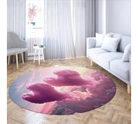 LANDERSION Tapis Ronds de Nuage de Coeur Rose Fantasy Romance thème Tapis de Cercle Lavable pour Chambre à Coucher Salon Tapis de Sol intérieur Doux antidérapant 160cm