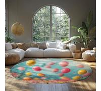 LANDERSION Tapis Ronds lavables Ballon de fête Conception d’Impression 3D Tapis Circulaire antidérapant Doux à Poils Ras pour Le Salon Chambre à Coucher Décor de Vacances 90cm