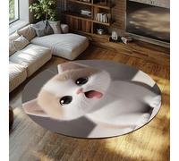 LANDERSION Tapis Ronds lavables Doux Tapis de Sol antidérapant Amusant imprimé en 3D par Chat Tapis de Sol Pliable de Style Moderne à Poils Ras pour la Salle de Jeux Cuisine 240cm