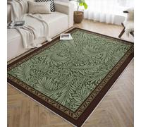 LANDERSION Tapis rustiques de Jardin 160x200cm Tapis Vert Abstrait en Feuilles botanique pour Salon Art esthétique Moderne Tapis antidérapant Doux pour l’entrée Chambre