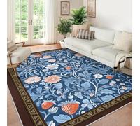 LANDERSION Tapis rustiques de Jardin de Ferme 160x200cm fraisier Fleurs de Marguerite Tapis Bleu Tapis de Sol à Poil Bas et Fin Moquette de Sol pour l’entrée la Salle de Jeux la Cuisine