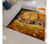 LANDERSION Tapis sur Le thème Animaux Dessin animé Girafe Famille Automne Forêt Motif Tapis Pliable à Poils Ras Facile à Nettoyer pour Chambre à Coucher Chambre 160x230cm