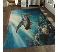 LANDERSION Tapis Tortue d’Animaux mer Bleu Océan Scène sous Marine Tapis Lavable Doux antidérapant pour Le Salon Chambre à Coucher Étude Sol Décor 160x230cm