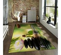 LANDERSION Tapis Vert de Jardin Naturel Bambou Pierre Spa Tapis de Fleur de Lotus d’Eau Lavable Antidérapant Intérieur Petit pour Salle de Yoga Décoration intérieure 160x200cm