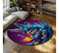 LANDERSION Thème Anime Tapis Rond pour Salon Espace Extra-atmosphérique Lapin Tapis futuristes de Science-Fiction Tapis antidérapant à Poils Bas lavables pour Studio de nurserie 140cm