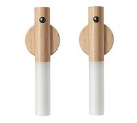 LANDGOO Lot de 2 veilleuses magnétiques à détecteur de mouvement - Éclairage LED rechargeable - Éclairage portable pour escalier - Fonctionne avec piles - Bois de frêne blanc