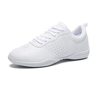 LANDHIKER Chaussures de danse blanches pour femmes, filles, juniors, pom-pom girl, chaussures de sport, entraînement, chaussures plates, Blanc 03., 2.5 Little Kid