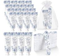 Landhoow Lot de 24 limes à ongles « Something Blue Before I Do Bridal Shower » - Cadeau de mariage en vrac - Bleu - Motif floral - Cadeau de remerciement - Décoration de fête prénuptiale - Souvenir