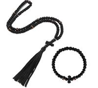 Landical Lot de 2 bracelets de prière orthodoxe faits à la main avec 100 nœuds avec croix tressée et perles rouges à 33 nœuds - Chapelet de prière grecque chrétienne - Protection de la croix - Cadeau