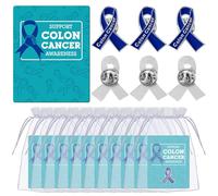 Landical Lot de 60 épingles de sensibilisation au cancer du côlon avec carte comprenant 30 épinglettes en ruban bleu et 30 cartes de sensibilisation au cancer du côlon pour fournitures de soutien à la