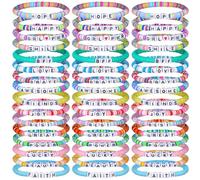 Landical Lot de 64 bracelets d'amitié en vrac pour femme - Bracelets de surfeur Heishi - Bracelets inspirants empilables - Bracelets extensibles en vinyle - Cadeaux pour amie, Happy, argile polymère