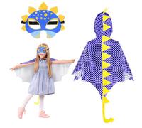 Landifor 2pcs Capa de Dinosaurio Disfraz Capa de Dinosaurio para Niño Dragón Bleu-Blanc Cosplay Capa con Máscara-Niños Fiesta Regalo Carnaval Halloween Navidad