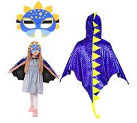 Landifor 2pcs Capa de Dinosaurio Disfraz Capa de Dinosaurio para Niño Dragón Bleu Marine Cosplay Capa con Máscara-Niños Fiesta Regalo Carnaval Halloween Navidad