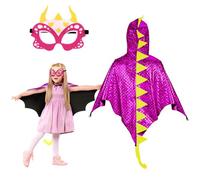 Landifor 2pcs Capa de Dinosaurio Disfraz Capa de Dinosaurio para Niño Dragón Magenta Cosplay Capa con Máscara-Niños Fiesta Regalo Carnaval Halloween Navidad
