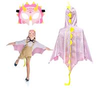 Landifor 2pcs Capa de Dinosaurio Disfraz Capa de Dinosaurio para Niño Dragón Rose Vif Cosplay Capa con Máscara-Niños Fiesta Regalo Carnaval Halloween Navidad