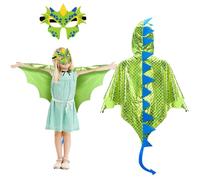 Landifor 2pcs Capa de Dinosaurio Disfraz Capa de Dinosaurio para Niño Dragón Vert Fluorescent Cosplay Capa con Máscara-Niños Fiesta Regalo Carnaval Halloween Navidad