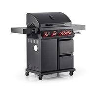 LANDMANN Cool Black 4.1 maxX Barbecue à gaz | Barbecue avec 4 brûleurs, brûleur latéral et zone maxX pour jusqu'à 800 °C | Avec grille de maintien au chaud, surface de cuisson généreuse, couvercle