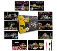 Landmark City Series Kit de peinture à gratter pour adultes et enfants avec 1 livre à gratter arc-en-ciel et 4 outils