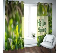 LANDOCROWN Bonjour Printemps Rideaux Occultants Vert Vif Feuilles Tendres Imprimer Équilibre Température Œillet Rideaux de fenêtre supérieurs pour Décor de Chambre à Coucher 2X B117 x H183 cm