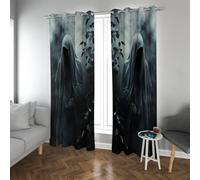 LANDOCROWN Brume Sombre Moody Crâne Rideaux occultants Noir et Blanc Impression esthétique effrayante d’Halloween Grommet Top Rideaux d’économie d’énergie 2X B107 x H183 cm