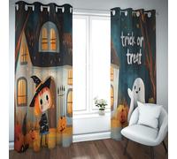 LANDOCROWN Mignon Ghost Pumpkin Blackout Curtain Trick Or Treat Rideaux Esthétiques pour Porte de Cuisine Style Dessin Animé Insonorisé Porte Coulissante Décor 2X B140 x H280 cm