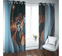 LANDOCROWN Rideau occultant Halloween Trick Or Treat Grommet Top Curtains Rétro Rustique Country Art Drôle Effrayant Cuisine Chambre Decor 2X B140 x H180 cm