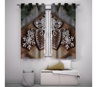 LANDOCROWN Rideaux d’oeillet de Biscuit de Noël 2 Panneaux Cuisine Rustique Décor de Salle à Manger de Vacances Ferme Moderne Rideau occultant pour Chambre à Coucher 2X B140 x H260 cm