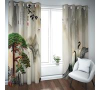 LANDOCROWN Rideaux de Cuisine orientaux rétroschinois Feng Shui Art Petit Café Court Fenêtre Rideau Porte-Bonheur Grue Rideaux Occultants pour Porte Coulissante 2X B140 x H180 cm