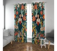 LANDOCROWN Rideaux occultants Floraux Fille lectrice dans Jardin de Fleurs Jardins de fenêtres peintures paysagères Naturelles tirages pour bibliothèque 2X B117 x H183 cm