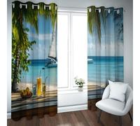 LANDOCROWN Thème Vue sur l’océan Rideau occultant pour Chambre à Coucher Impressions de Style côtier Voilier Salle des Boissons Rideaux assombrissants Rideau Coupe-Vent d’été 2X B140 x H270 cm