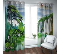 LANDOCROWN Traitement de fenêtre en Cascade accueillant pin Grue Porte-Bonheur Oriental Feng Shui Coupe-Vent Rideaux isolés thermiquement Rideaux de Spa Vert 2X B132 x H90 cm