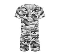 Landofgenie Body Homme à Imprimé Camouflage - 95% Coton, 5% Élasthanne - Fermeture Éclair Avant, 6 Boutons Métalliques Au Bas - Polyvalent Pyjama Ou Tenue De Fête, Camouflage Gris S