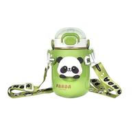Landofgenie Gourde en Inox 700ml Isolée & Étanche avec Paille - Pour Boissons Chaudes/Froides, Outdoor & Bureau, Vert Panda
